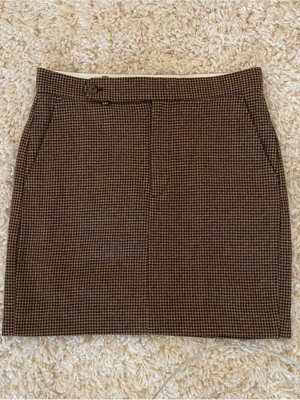 Ralph Lauren Brown Houndstooth Wool Blend Skirt